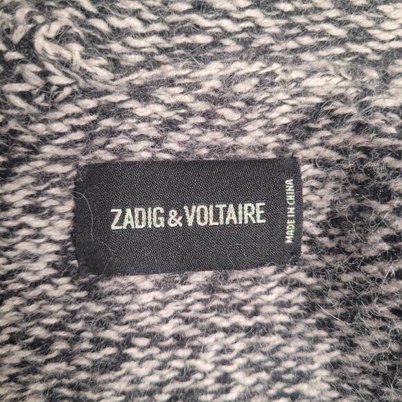 Zadig & Voltaire Sweater Small Black Gray Daphnee Alpaca Wool Blend Cardigan - Picture 6 of 9